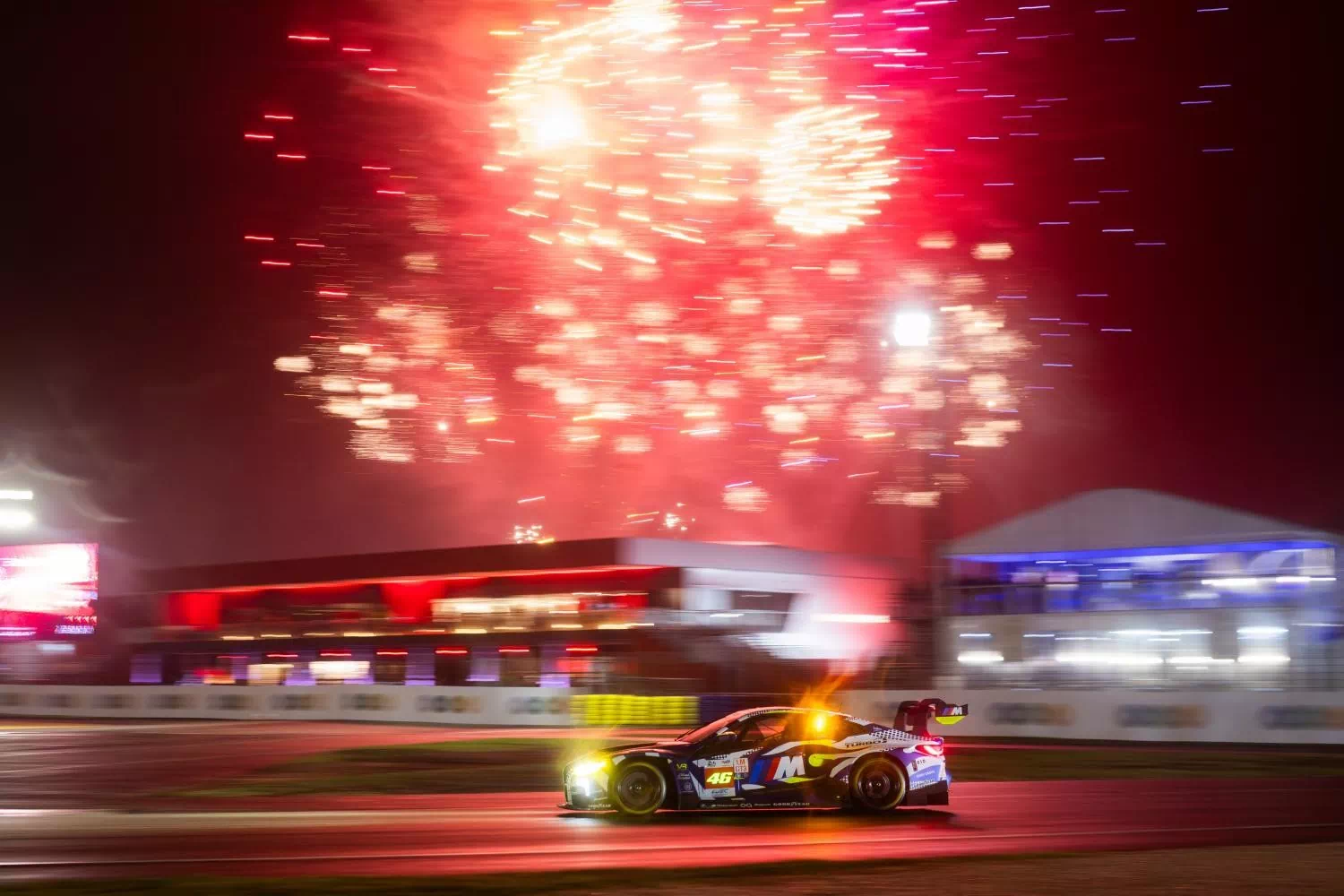Valentino Rossi #46 BMW M4 LMGT3 in the 2024 24 Hours of Le Mans night