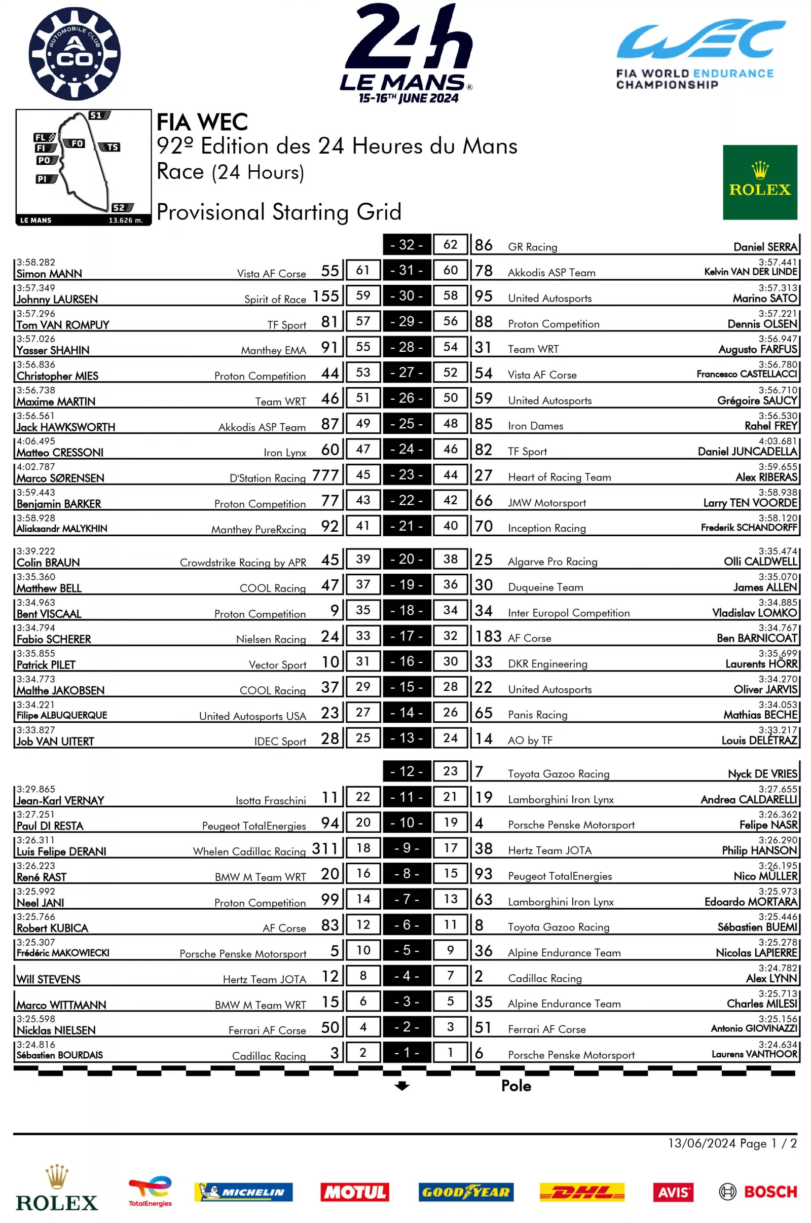 2024 24 Hours of Le Mans starting grid 2 2024 24 Hours of Le Mans starting grid