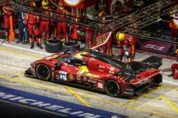 2025 le mans 24h after 18 hours : Leading #51 Ferrari 499P hypercar in the pits