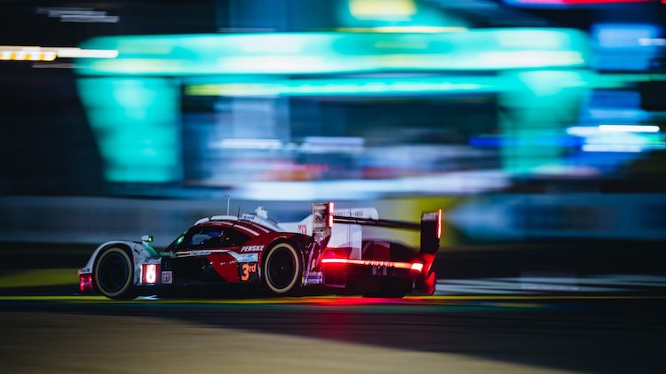#6 Porsche 963 driven by Kevin Estre at night in the 2025 Le Mans 24h